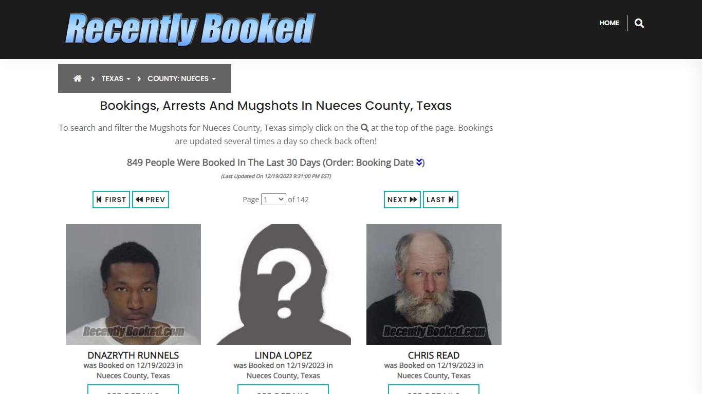 Recent bookings, Arrests, Mugshots in Nueces County, Texas